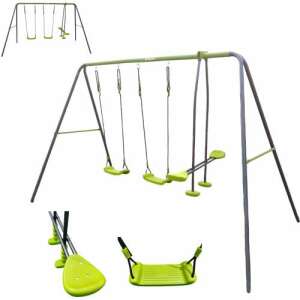 Pepita Basic 4 osoby oceľová záhradná hojdačka s hojdačkami #limetkovo-sivá