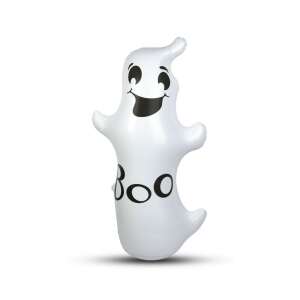 Inflatable Halloween ghost decoration, 120 cm tall, white with black eyes and mouth, says 'BOO', perfect for outdoor Halloween decor - Halloween decoration
