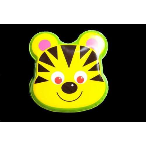 Napraforgó Menjünk fürödni - A tigris fürdőkönyv, sárga tigris arc fekete csíkokkal, zöld szegély, rózsaszín fülek, piros szemek