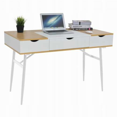 Jumi Computer Desk, MDF top, steel, with drawer and inner compartments, white and natural, 120x60x77 cm