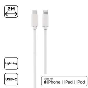 Cellect 2m USB-C - Lightning kábel, fehér, MFI tanúsítvánnyal, iPhone, iPad, iPod készülékekhez - Cellect
