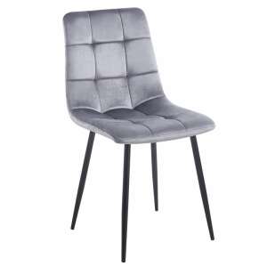 Sivá zamatová jedálenská stolička s čiernymi nohami - Jedálenská stolička
