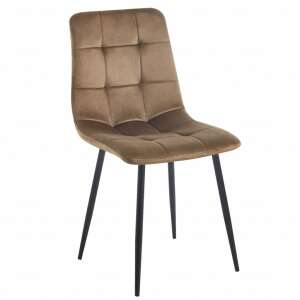 Hnedá zamatová jedálenská stolička s čiernymi kovovými nohami - Jedálenská stolička