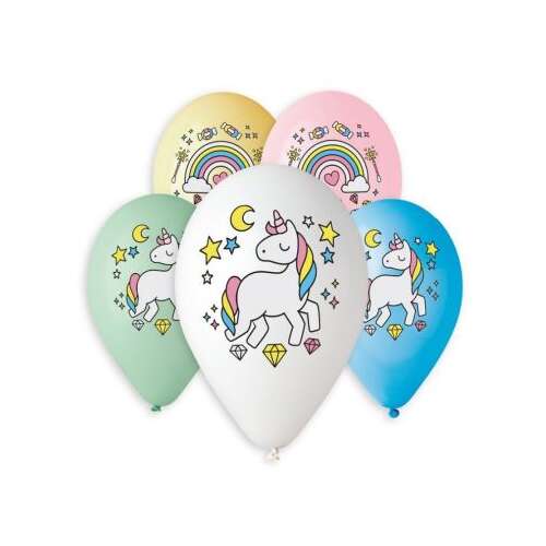 Pack of 5 Gemar premium unicorn balloons, 33 cm, assorted colors