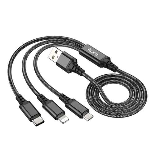 HOCO X76 3 az 1-ben töltőkábel USB, Lightning, Micro USB és Type-C csatlakozókkal