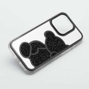 TEDDY BEAR tok iPhone 14 Hülle, schwarzer Glitzer Teddybär-Design, transparente Rückseite, Diamantbesatz - Handyhüllen