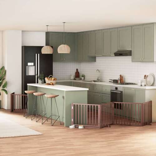 vidaXL barna nyárfa 12 paneles összecsukható kutyakapu ajtóval, 960 cm, konyhában