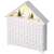 Emos white wooden advent calendar with 24 drawers and 8 LED lights, featuring a church and trees, angled view