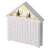 Emos white wooden advent calendar with 24 drawers and 8 LED lights, featuring a church and trees, angled view