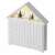 Emos white wooden advent calendar with 24 drawers and 8 LED lights, featuring a church and trees, angled view