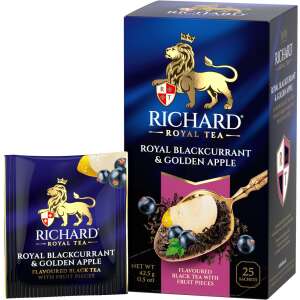 Richard Royal Tea, Royal fekete ribizli & golden alma ízesített fekete tea gyümölcsdarabokkal, 25 filter - Fekete tea