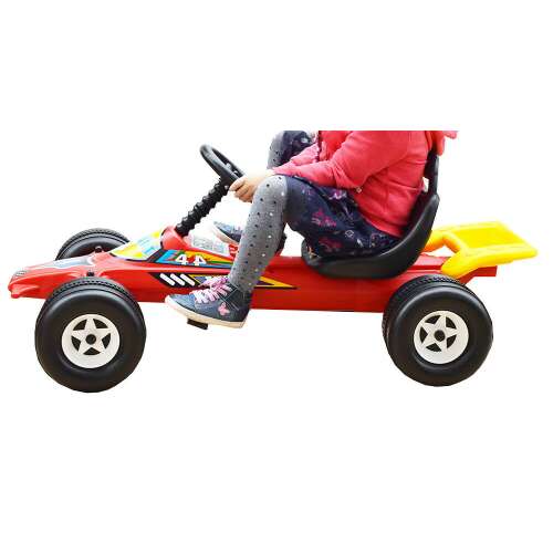 Pedálos gokart sportkocsi gyermekeknek, kormánykerékkel, 115 cm, Piros