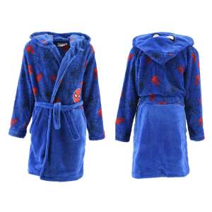 Modrý detský župan Spiderman s kapucňou, predný a zadný pohľad - Detské župany