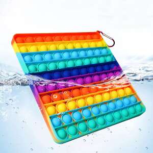 Közepes Pop It stresszoldó játék 100 buborékkal / buborékpukkantó szilikon / fejlesztő társasjáték - négyszögletes
