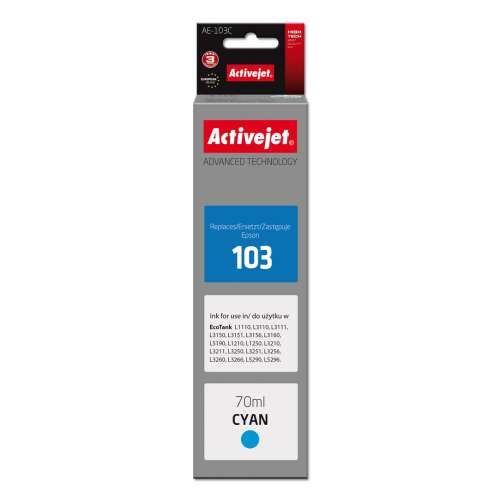 Activejet AE-103C Cián Tintapatron, 70ml, Kompatibilis Epson EcoTank Nyomtatókkal - Activejet