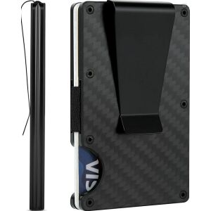 Portofel NeoHGS™, Fibra de Carbon, tip Portcard, Protectie RFID Anti-Furt, Unisex, Material Aluminiu/Fibra de Carbon, Suport 12 Carduri si Bacnote, 8.5x5.5x1 cm, Negru 111984398 - Modă și îmbrăcăminte