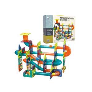 Mágneses építőkockák 96 darabos készlet gyerekeknek, STEM játék, mágneses építőkészlet, golyópálya, építőkockák, mágneses lapok, fejlesztő játékok, kreatív játék - Golyópálya
