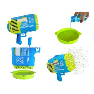 Pistol cu bule de săpun Bazooka, mașină electrică de bule de săpun, 73 găuri, albastru și verde, cu accesorii, colaj - Bule de sapun