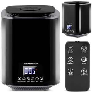 Berdsen BD-502 black humidifier with remote control, showing front, back, and remote control views - Electronic