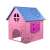 Rózsaszín műanyag játszóház kék tetővel, ablakokkal és ajtóval, virágmintával és állatfigurákkal, gyerekeknek