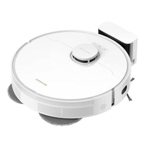 Angled view of Dreame L10s Pro Gen2 white robot vacuum cleaner with charging dock