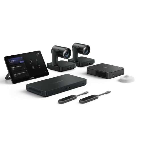 Yealink MVC940 videokonferencia rendszer, két kamerával, vezérlőpanellel, hangszóróval és távirányítókkal