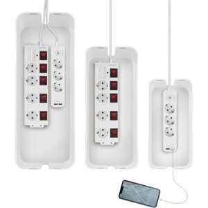 LogiLink KAB0078 organizator de cabluri, alb, 3 pachete, cutie universală pentru cabluri, priză multiplă, protecție la supratensiune, priză, prelungitor, gestionarea cablurilor - Organizatori cabluri