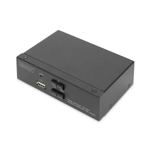 Comutator KVM Digitus DS-12870, 2 porturi, afișaj unic, 4K, HDMI, vedere înclinată