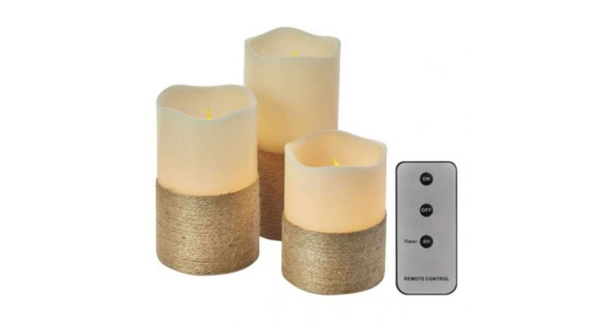 LED dekoráció – 3x viaszgyertya zsinórral, 3x 3x AAA, beltéri, vintage, távirányító 79140343