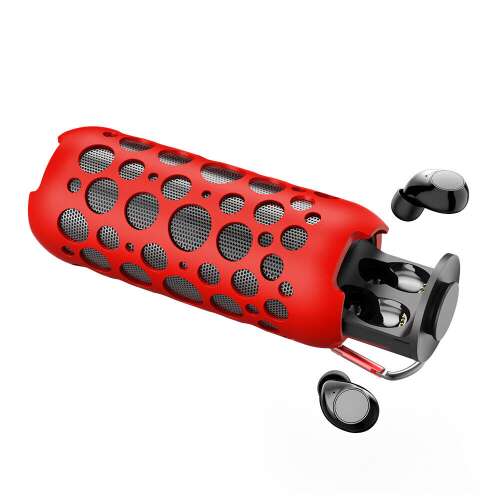 ZEEVOS portable wireless speaker with built-in Bluetooth headphones, red