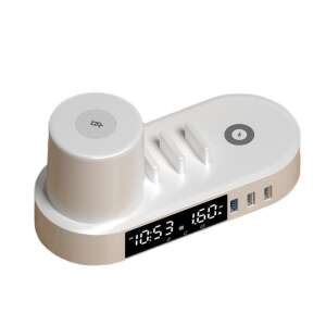 ZEEVOS Multifunktions-Universalladegerät, 5 USB-Ports, 1x QC3.0 Schnellladung, kabelloses Laden, Nachtlicht, Uhr, Wecker - Kabellose Ladegeräte