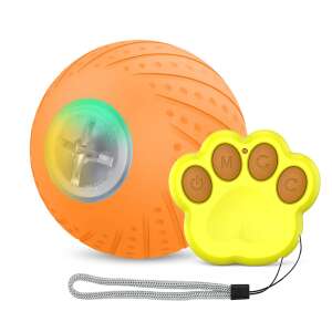 Jucărie inteligentă pentru animale de companie ZEEVOS, portocalie, cu telecomandă, rotație de 360 de grade, lumini LED, non-toxică, încărcare USB - Jucării pentru câini