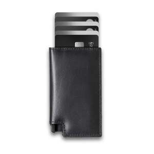 Black leather ZEEVOS wallet with RFID protection, showing card slots and a slim profile - Men's Wallet