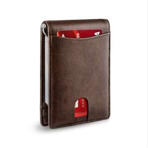 Brown leather ZEEVOS money clip wallet with RFID blocking technology - Men's Wallet