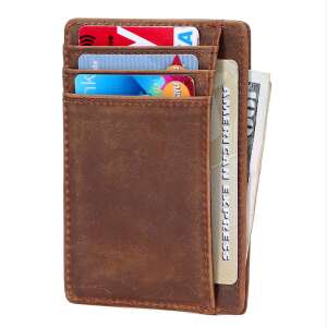 ZEEVOS brown leather RFID blocking minimalist wallet for men and women, with card slots and money pocket - Men's Wallet