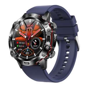 ZEEVOS smartwatch with blue silicone strap, featuring a large round display with various health data - Smartwatch