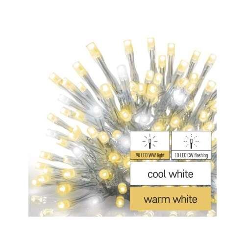 Emos 90 LED warm white icicle lights, 2.5m long, with 10 LED cool white flashing option