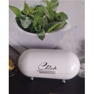 White enamel bread bin with 'Chleb' inscription, keeps bread fresh longer, prevents mold, easy opening, perfect gift - Bread Bin