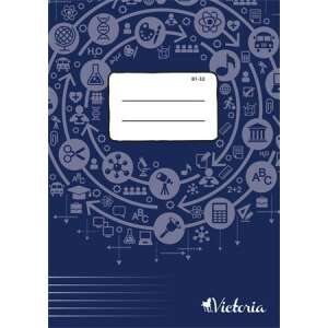 VICTORIA Circle "81-32" caiet cu linii A4, 32 pagini, coperta albastră cu pictograme școlare - Caiete