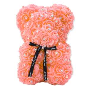 Rózsa maci barack színben, csillogó strasszkővel, 25 cm - Ajándék ötlet Valentin-napra