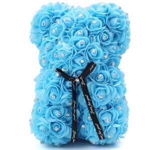 Rózsa maci, virágmaci csillogó strasszkővel 25 cm - kék 38581218 