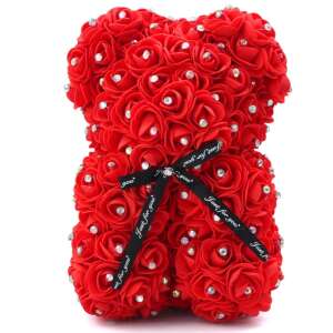 Rózsa maci, virágmaci csillogó strasszkővel 25 cm - piros 38581241 