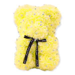 Sárga rózsamaci csillogó strasszkővel, 25 cm - Ajándék ötlet Valentin-napra