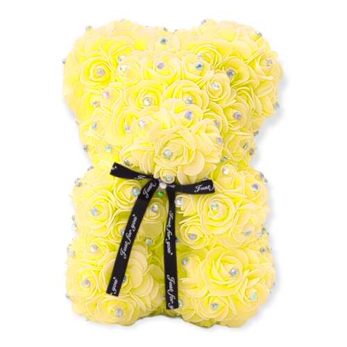 Sárga rózsamaci csillogó strasszkővel, 25 cm