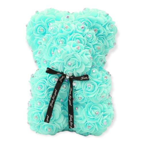 Türkiz rózsamaci csillogó strasszkővel, 25 cm, tökéletes ajándék Valentin-napra, születésnapra, évfordulóra, esküvőre