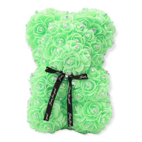 Zöld rózsa maci csillogó strasszkővel, 25 cm, ajándék Valentin-napra, születésnapra, évfordulóra