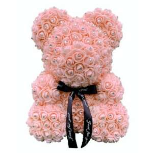 Rózsa maci barack színben, csillogó strasszkővel, 40 cm, Valentin-napi ajándék - Ajándék ötlet Valentin-napra