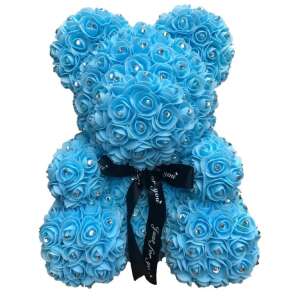 Kék rózsamaci csillogó strasszkővel, 40 cm, tökéletes ajándék Valentin-napra, születésnapra, évfordulóra, esküvőre - Ajándék ötlet Valentin-napra