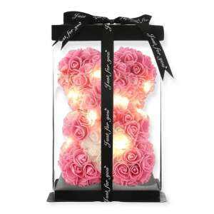 Rózsa maci LED világítással 25cm díszdobozban - rózsaszín-fehér 38581281 Ajándék ötletek Valentin-napra