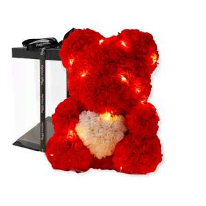 Rózsa maci LED világítással 40cm díszdobozban - piros-fehér 38581284 Ajándék ötletek Valentin-napra